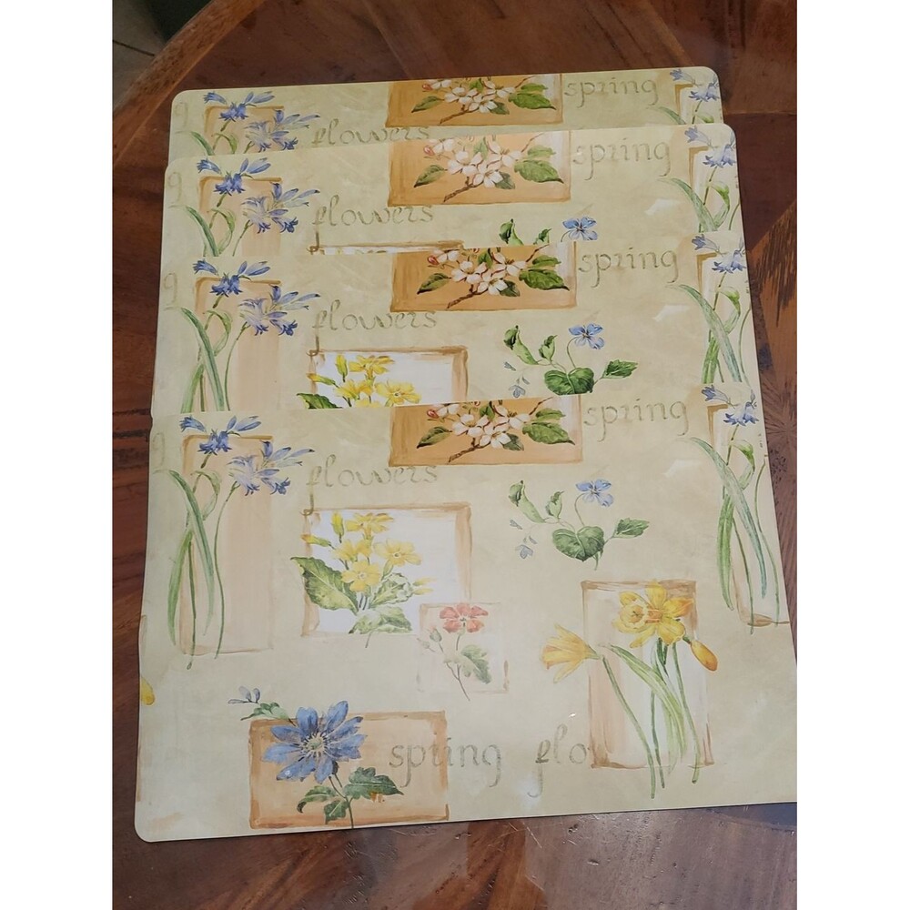 4 pc PVC Placemats Spring Theme Floral Flowers Easy Clean